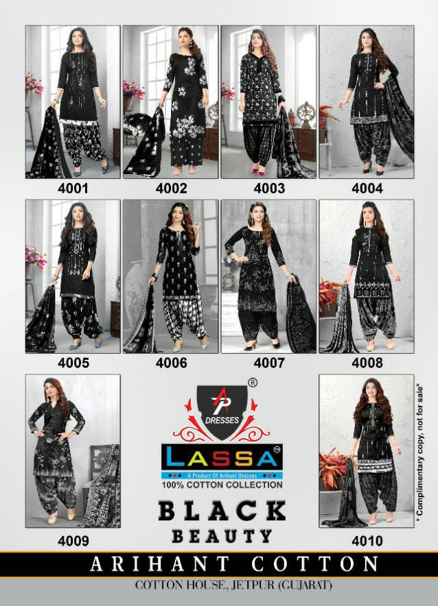 Arihant Lassa Black Beauty Printed Cotton Fancy Casual Wear Dress Material Collection
